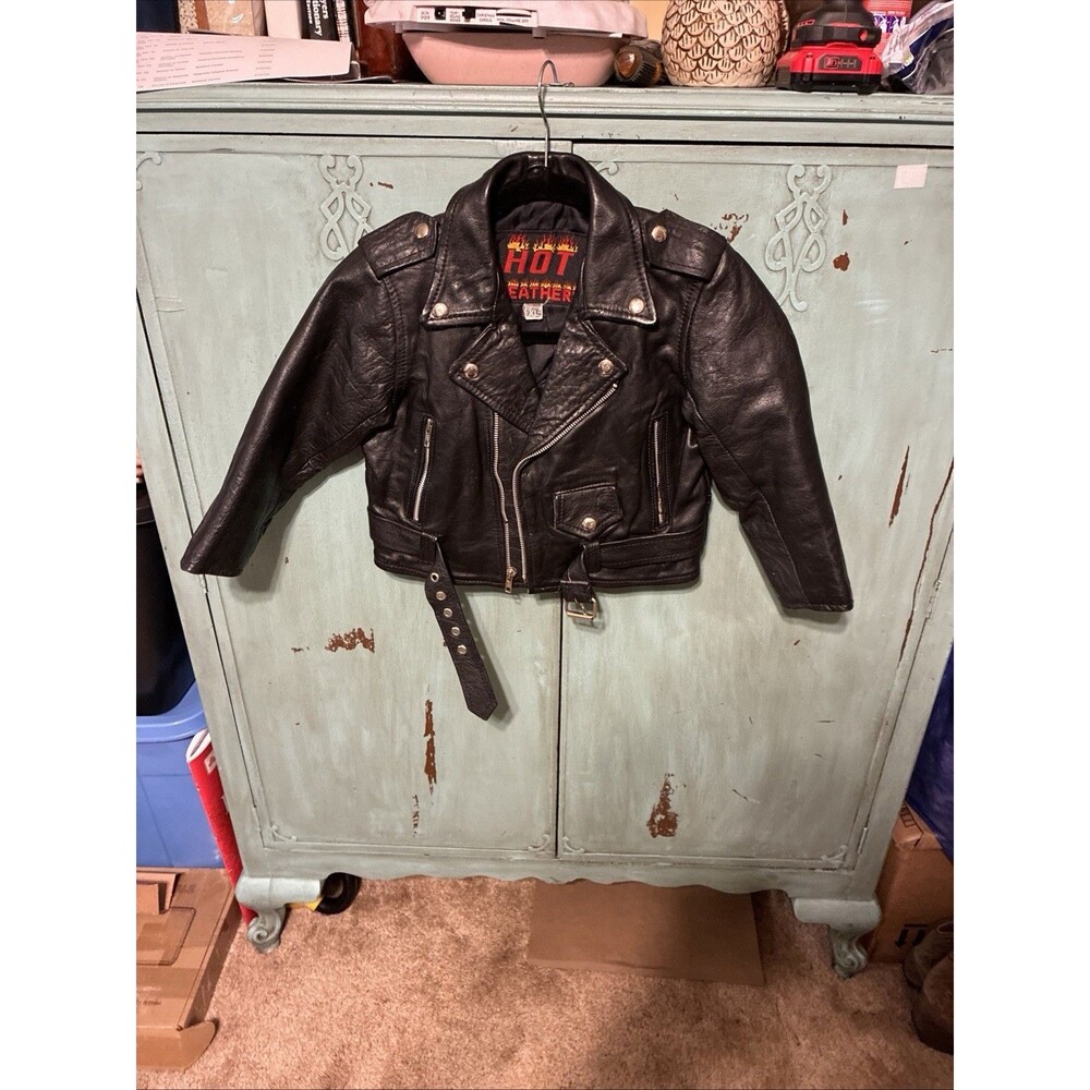 Vintage Hot Leather Kids Motorcycle Jacket Size XL Black Asymmetrical Zip
